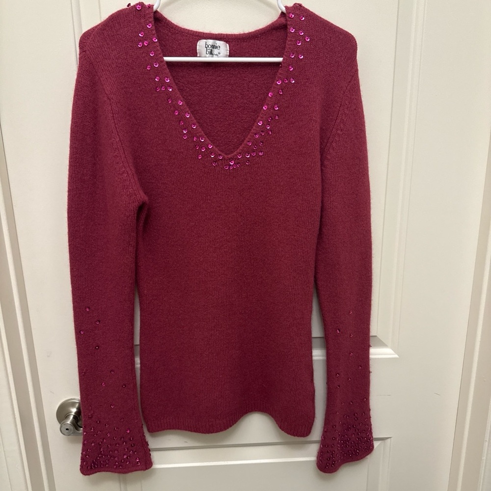 Bonnie and Bill Pink‎ V-Neck Sweater with Embellishments